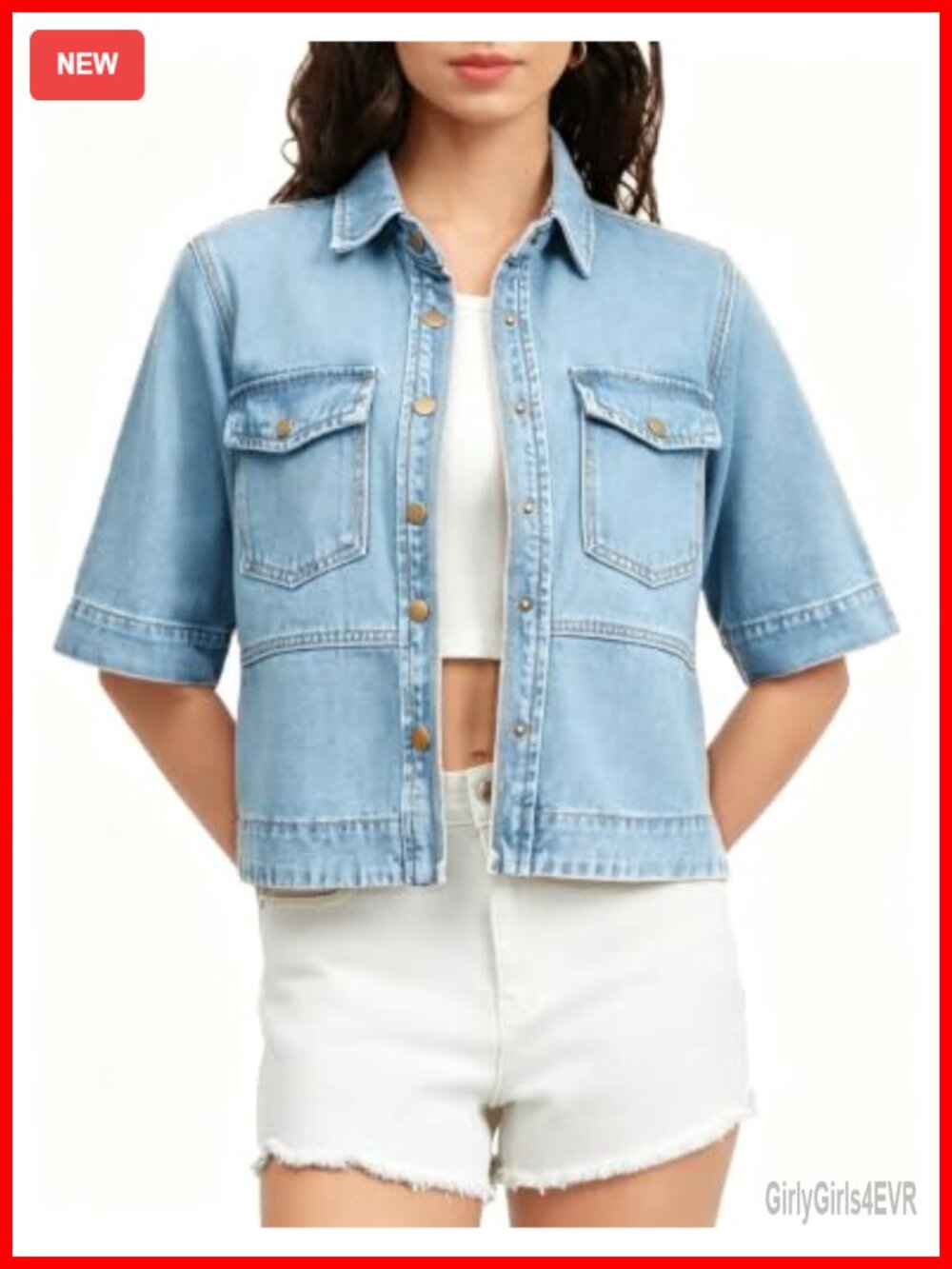 Short Sleeve Denim Jacket Cropped Lightweight Jean Top